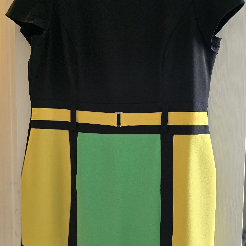 Colorblock Dress in Black, Yellow, and Green